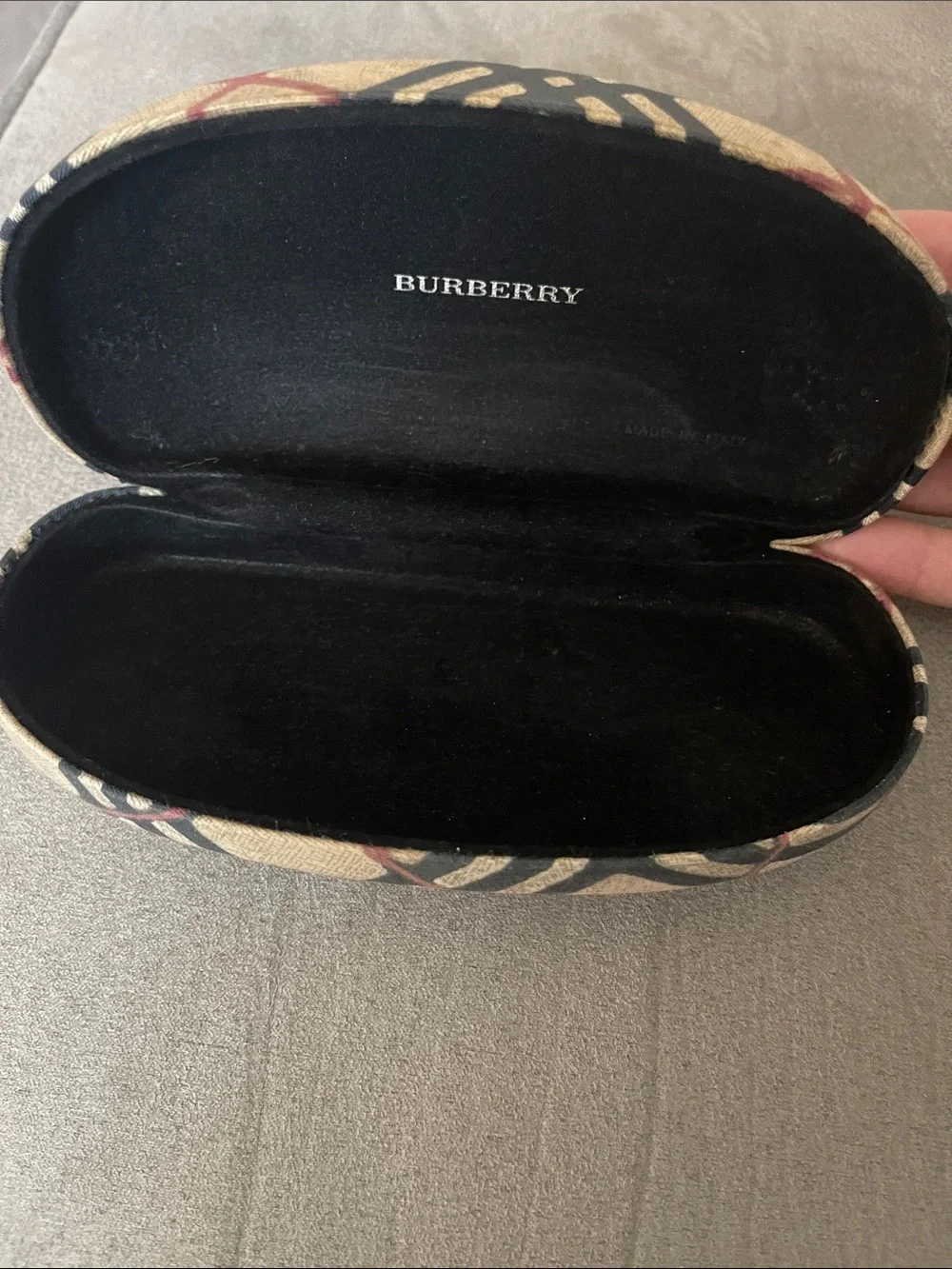 Burberry Beige Plaid Sunglasses Case with Black and Red Accents